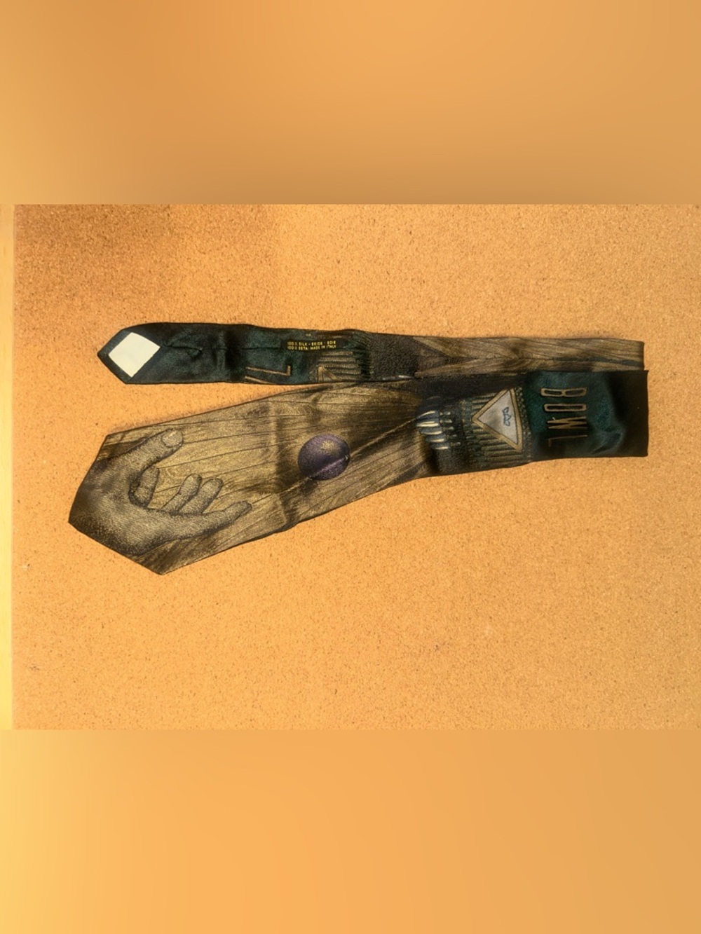 Silk Printed Tie in Green and Gold
